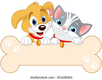 Cat and dog are holding sign (add your own message)