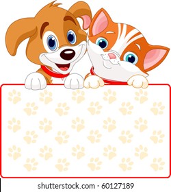 Cat And Dog Holding Sign (add Your Own Message)