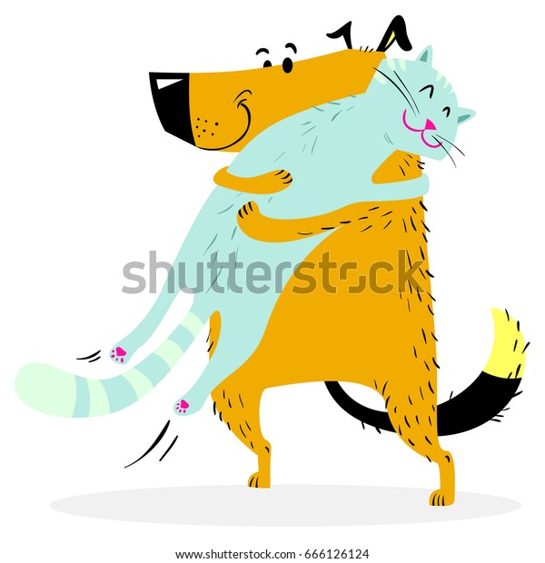 Cat Dog Hugging Friendly Pets Vector Stock Vector (Royalty Free