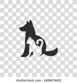cat and dog icon. Black symbol on transparency grid