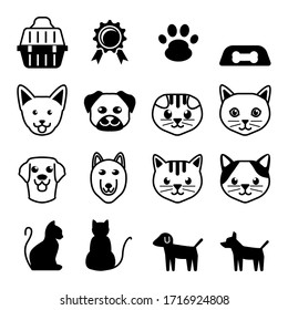 Cat and Dog icon Black and white vector symbols