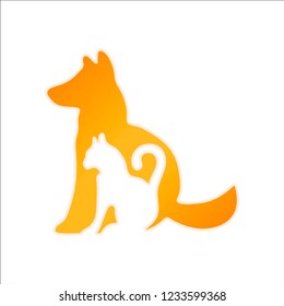 cat and dog icon. Orange sign with low light on white background