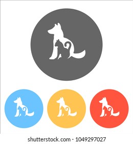 cat and dog icon. Set of white icons on colored circles
