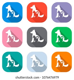 cat and dog icon. Set of white icons on colored squares for appl