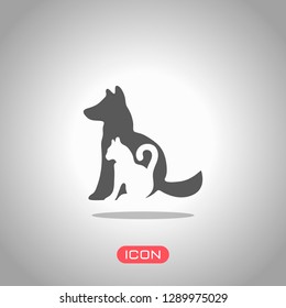 cat and dog icon. Icon under spotlight. Gray background