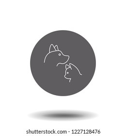 Cat with dog icon. Vector pets silhouettes in thin line style. Creative linear sign or logo for veterinary clinic