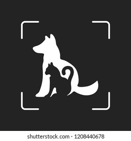 cat and dog icon. White object in camera autofocus on dark background