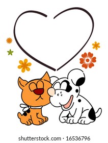 Cat and dog are kissing, vector illustration