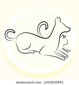 Cat and dog laying down vector