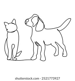 Cat  dog line art 08. Good use for symbol, logo, web icon, mascot, coloring book, sign, or any design you want
continuous line drawing vector illustration of dog and cat, Continuous one line art, 