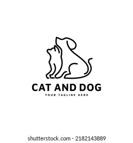Cat and dog line art template logo with minimalist monoline style vector illustration