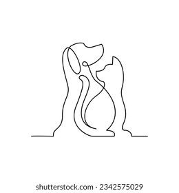 cat and dog line single icon design illustration template