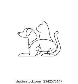 cat and dog line single icon design illustration template