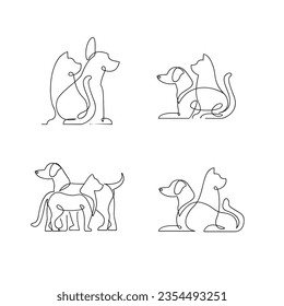 cat and dog line single icon design illustration template