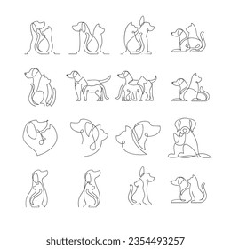 cat and dog line single icon design illustration template