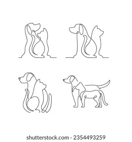 cat and dog line single icon design illustration template