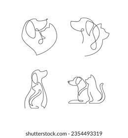 plantilla de ilustración de icono único de línea de gato y perro