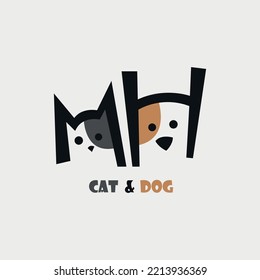 
cat and dog logo design based on the letters m and h