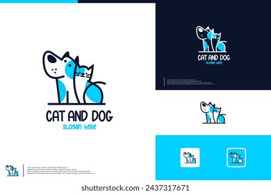 cat and dog logo , funny , cute , logo design vector.