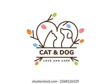 Cat and dog logo with a heart and the words cat and dog.