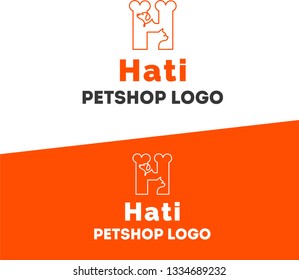 cat dog logo pet store letter H