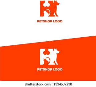 cat dog logo pet store letter H