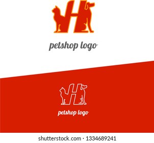 cat dog logo pet store letter H