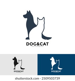 Cat and Dog logo vector design. This is suitable for business, veterinary, animal pet, flat design, simple and silhouette