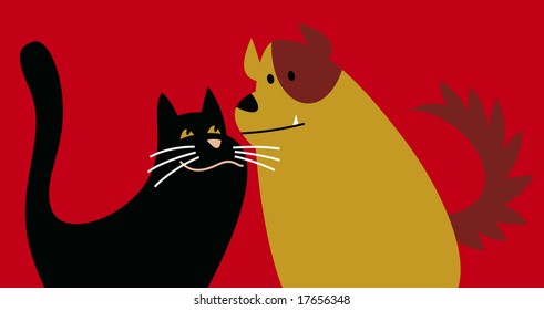 Cat and dog in love