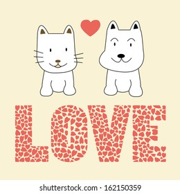 Cat and dog in love. Card for everyone.