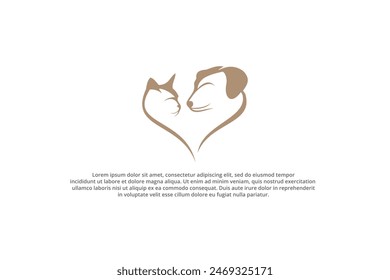 cat and dog love shape logo art