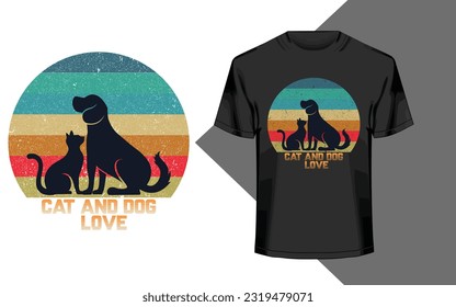 Cat and Dog Love. Txet based T Shirt design. svg