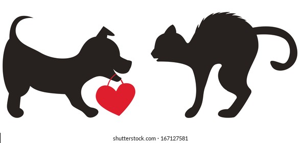 Cat and dog love (vector illustration)