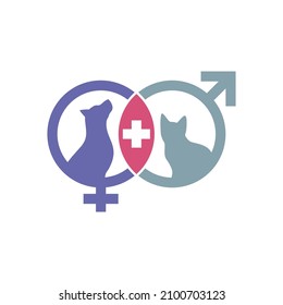 Cat And Dog Mating, Animal Health And Mating Service, Pet Mating And Health Care Concept, Male And Female Animals, Dog And Cat Petshop Logo Design Template