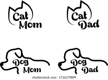 Cat Dog Mom and Dad Icon Isolate Logo