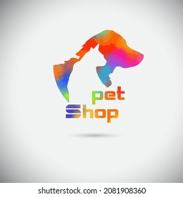 Cat and dog multicolored . Pet shop logo. Vector illustration