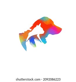 Cat and dog multicolored . Pet shop logo. Vector illustration