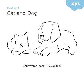 Cat and dog near vector lines
