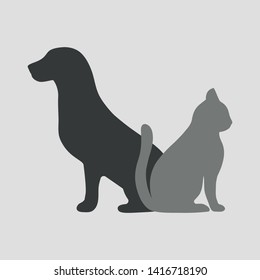 cat with dog on gray background