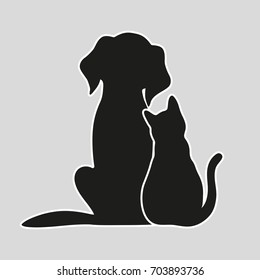 Cat and dog on a gray background