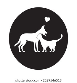 Gato y perro sobre fondo blanco.