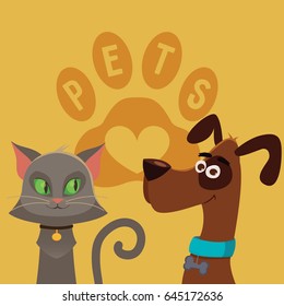 Cat and dog on the yellow background with logo pets