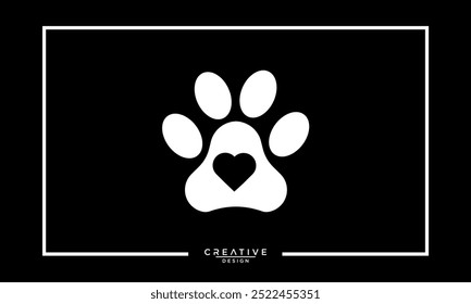 Cat or dog paw icon. Dog, cat paw icon with Heart Vector illustration .pet love logo design template