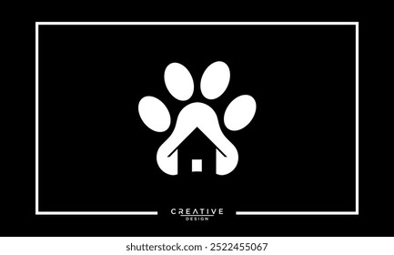 Cat or dog paw icon. Dog, cat paw icon with house. Vector illustration of pet house icon	
