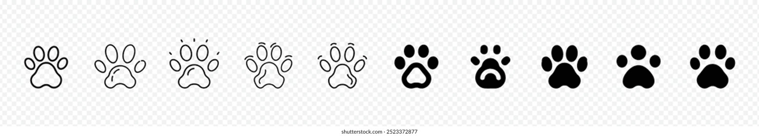 Icono de pata de gato o perro. Icono de la pata. Perro, icono de pata de gato. Ilustración vectorial del icono de la pata. patas de impresión de signo y símbolo. patas de perro o gato