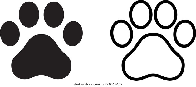 Icono de pata de gato o perro. Icono de la pata. Perro, icono de pata de gato. Zoológico, elemento de logotipo veterinario. Símbolo de Vector con estampado de patas. Ilustración vectorial.