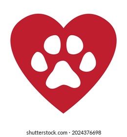 Cat and dog paw imprint - animal footprint, Red and white vector illustration. I love my dog. A slogan concept for dog lovers. Sticker, banner, logo, bags ant t-shirts.