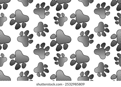 Fondo De Patrón De Pata De Gato O Perro Con Medio Tono. Fondo de pantalla. Ilustración vectorial