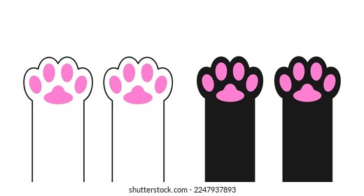 Cat dog paw print foot leg set. Kitten pink paws footprint icon. Cute cartoon character body part silhouette. Baby pet collection. Black white contour sign symbol. Flat design. White background Vector