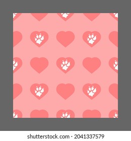 cat or dog paw print and love. seamless pattern vector illustration.